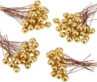 BBTO Arany Bogyók Drótszáron - 100 db Mini Műbogyó Karácsonyfára, Koszorúra, DIY Dekorációhoz - 10 mm Habgömb Esküvői, Ünnepi Díszítéshez - Gold 1