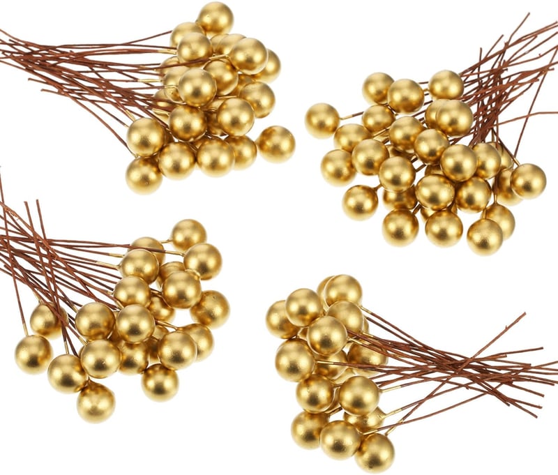 BBTO Arany Bogyók Drótszáron - 100 db Mini Műbogyó Karácsonyfára, Koszorúra, DIY Dekorációhoz - 10 mm Habgömb Esküvői, Ünnepi Díszítéshez - Gold
