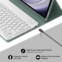 JADEMALL Bluetooth Billentyűzetes Tok Samsung Galaxy Tab A9+/A9 Plus 11" Tablethez, Tolltartóval, Sötétzöld-Fehér, SM-X210/X215/X216/X218 Mo 5