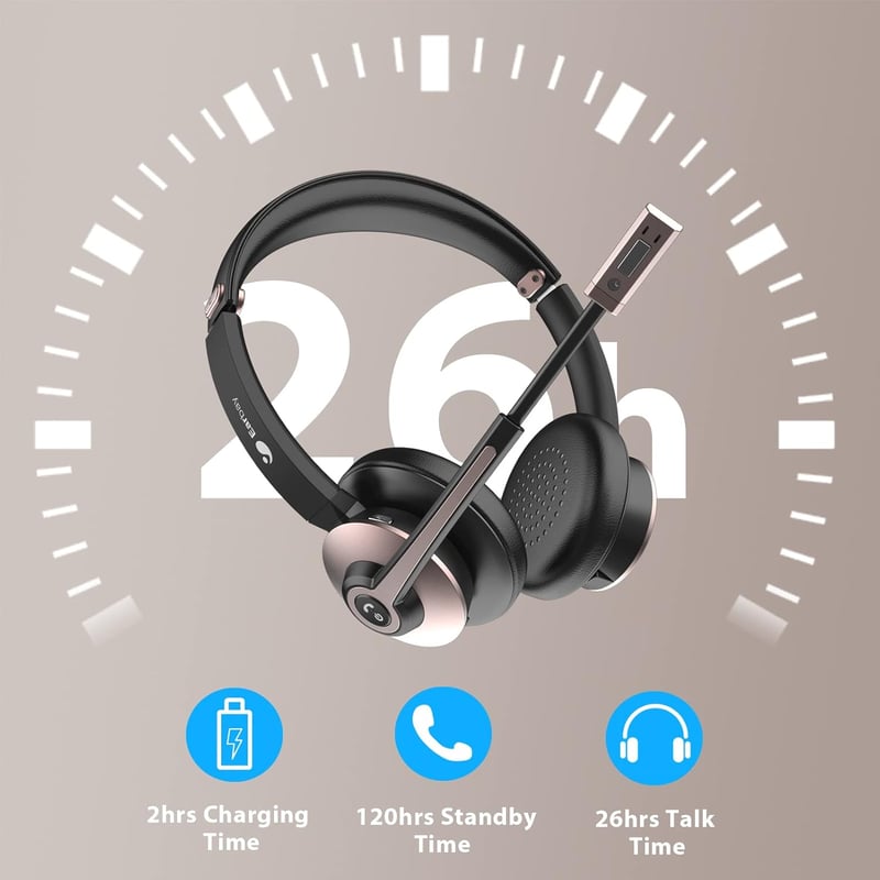 Earbay Bluetooth Headset Mikrofonnal - Zajszűrős, USB-s Vezeték Nélküli Fejhallgató PC-hez, Rózsaarany