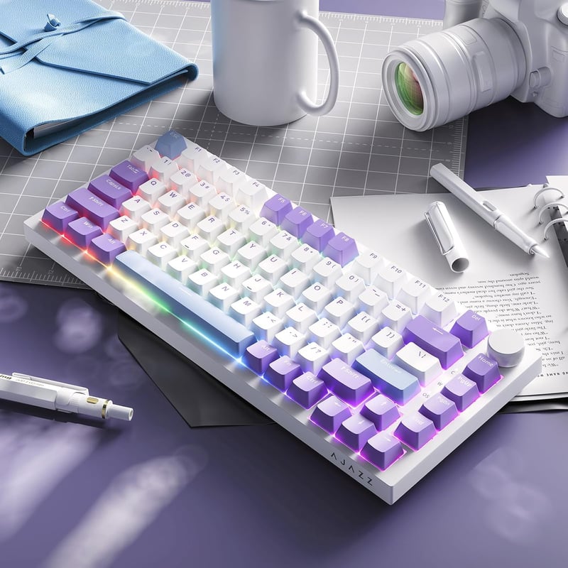 AJAZZ AK820 Mechanikus Gamer Billentyűzet, 82 Gombos, RGB Háttérvilágítás, Hot-Swap, PBT Keycaps, Hangerőszabályzó, Windows/MacOS/Linux Komp