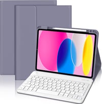 FOGARI iPad 10. Generációs Tok Háttérvilágítású Bluetooth Billentyűzettel, 10.9" Levehető Mágneses Billentyűzet, Apple Pencil Tartóval, Lila 1