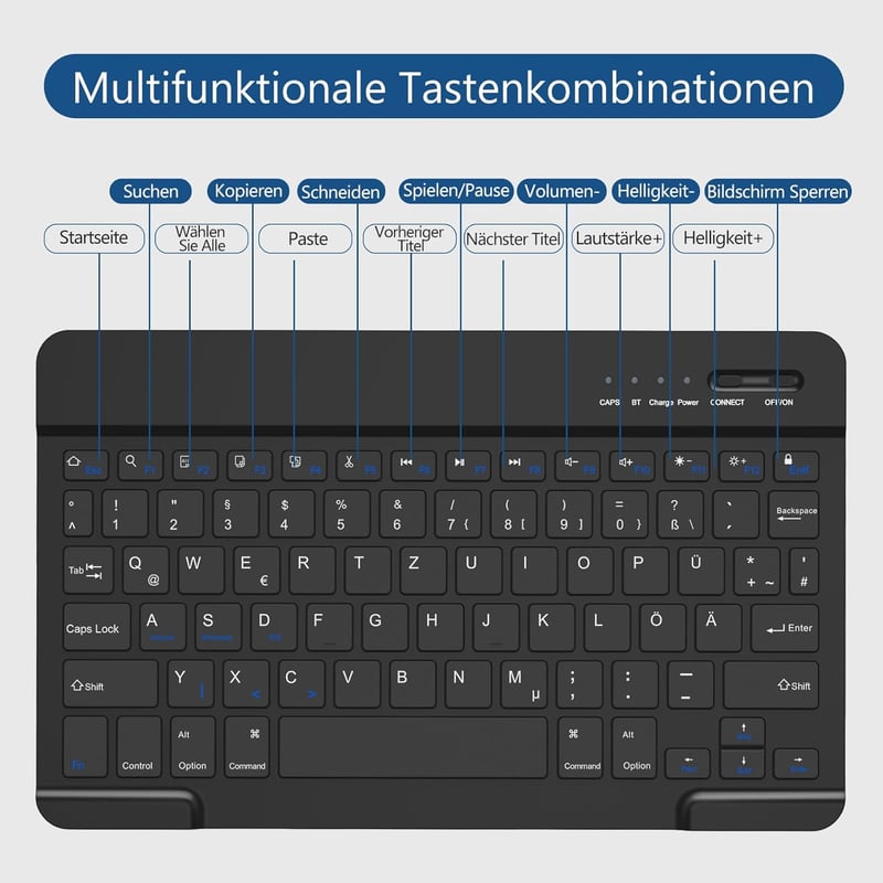TQQ Levehető Bluetooth Billentyűzetes Tok iPad A16 11 Gen 2025/10 Gen 2022 (11/10.9") Készülékekhez - Német QWERTZ Kiosztás, Többféle Látósz