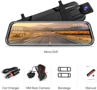 Jansite 10" Érintőképernyős Visszapillantó Tükör Menetrögzítő Kamera FHD 1080P Tolatókamerával, 170° Látószög, Éjjellátó Funkcióval, 10m Káb 16