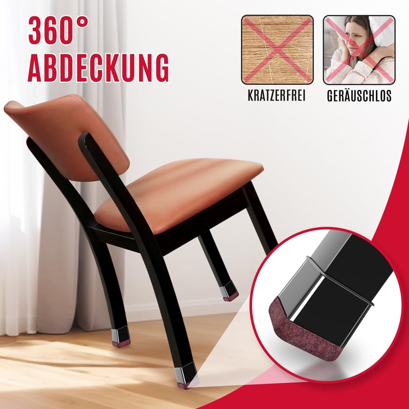 OCONDA 24 db Négyzetes Széklábvédő Sapka Filcbetéttel - Fekete Szilikon Padlóvédő 20-26 mm Átmérőjű Bútorlábakhoz, Zajtompító Csúszásgátló B