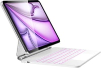 HOU iPad Air 13 és Pro 12.9 Billentyűzetes Tok - QWERTZ, Érintőpaddal, 7 Színű Háttérvilágítással, Mágneses Dizájn, Fehér - Kompatibilis M3/ 1