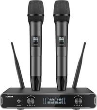 TONOR TW450 Vezeték Nélküli Mikrofon Szett - Duál Karaoke Mikrofon 60m Hatótávval, 5 Csatornával, Vevőegységgel Esküvőre, Előadásokhoz, Szür - Grey and grey 1