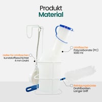 Hygiene100 Vizeletgyűjtő Palack Szett 1000ml - Ágytartóval, Fedéllel és Tisztítókefével - Tartós Műanyag, Mérőskálával Betegápoláshoz 4