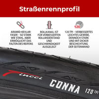Fincci Összehajtható Országúti Kerékpár Gumi 700x25c - 28" Defektvédelemmel, 120 TPI, Verseny, Gravel, E-Bike és Túrakerékpár Abroncs Szett 5