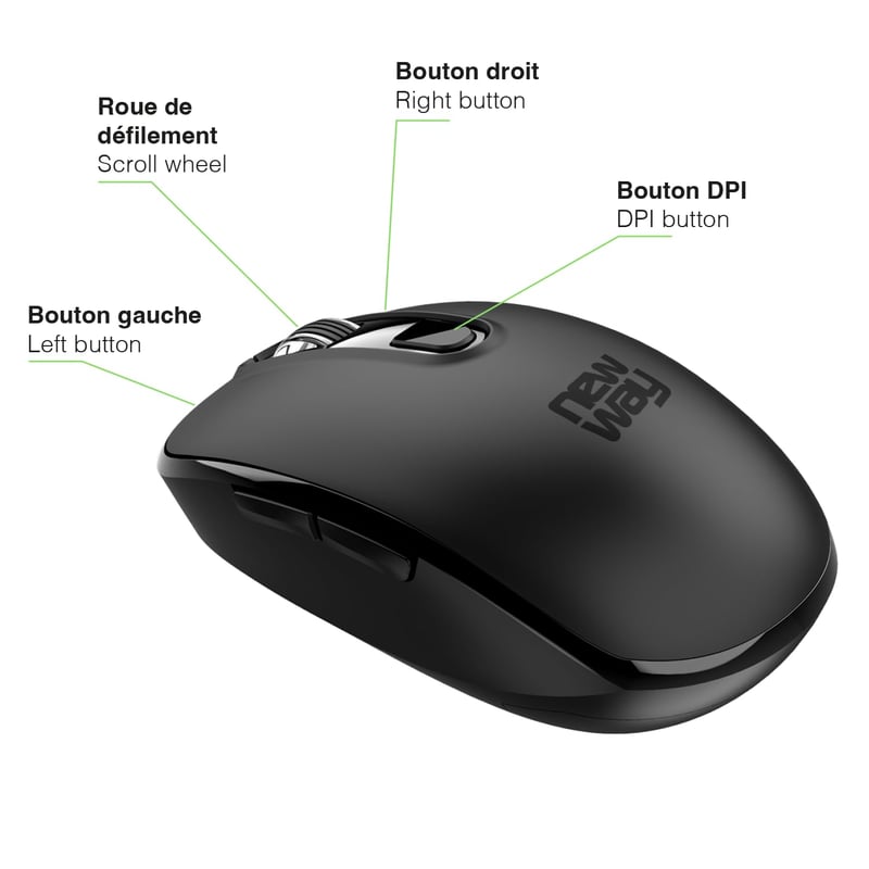 NEWWAY – RF02 vezeték nélküli billentyűzet és egér alátéttel – francia vezeték nélküli billentyűzet (AZERTY) 105 billentyű 13 multimédiás parancsikon – 2,4 GHz-es