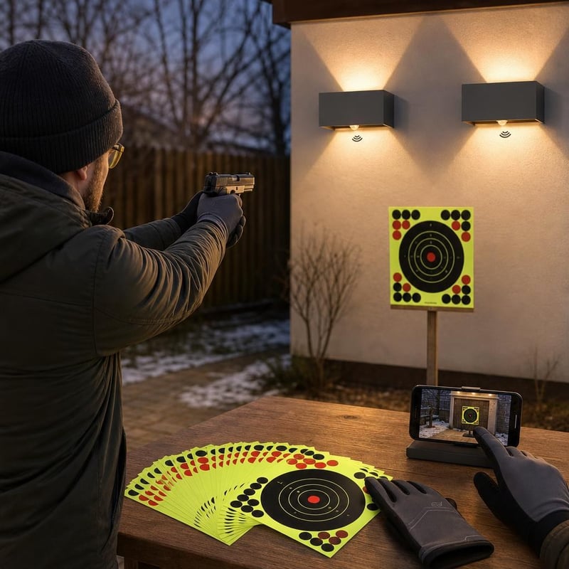 Zimski set za vježbanje: 25x reflektirajuće mete + vanjska lampa sa senzorom + zimske rukavice