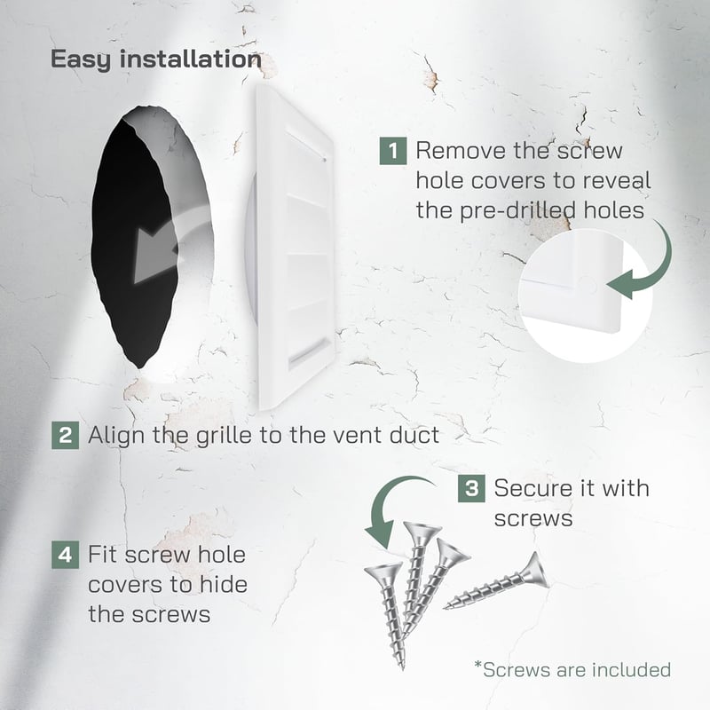 Vent Systems 125mm Fehér Szellőző Fedél - Szárítógép Kivezető Fedél Szellőzőnyílásokkal - Elszívó Sapka - Egyoldalas Műanyag Légbevezető Rác