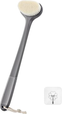 Hosszú nyelű hátkefe zuhanyzáshoz - 43 cm-es szürke testradírozó kefe férfiaknak és nőknek 1