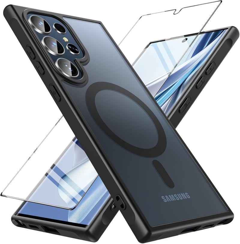 Samsung Galaxy S24 Ultra MagSafe mágneses tok - BESINPO ütésálló, vékony védőtok üvegfóliával (fekete)