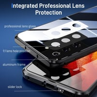 Samsung Galaxy S23 mágneses tok - 360° védelem, edzett üveg, fém keret (fekete) 4