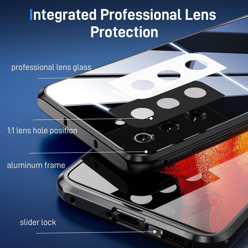 Samsung Galaxy S23 mágneses tok - 360° védelem, edzett üveg, fém keret (fekete)