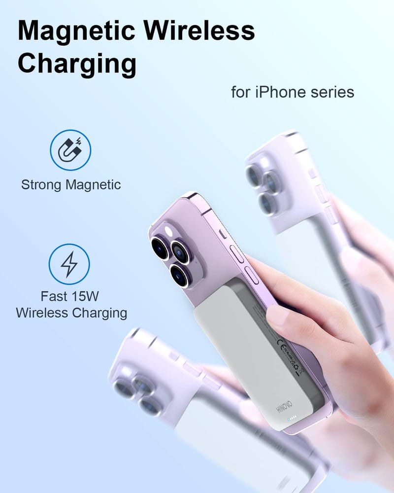 HINOVO MagSafe Powerbank 10000mAh - 20W PD Gyorstöltés iPhone 15/14/13/12 Sorozathoz, Vezeték Nélküli Fém Külső Akkumulátor