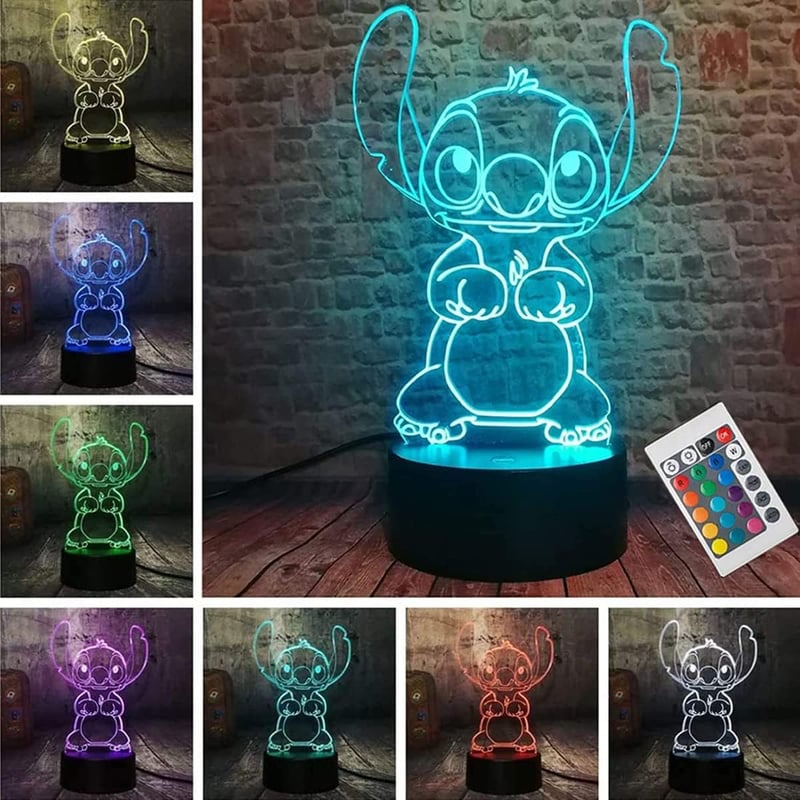Stitch 3D LED éjjeli lámpa 16 színnel, távirányítóval - Gyerekszoba dekoráció