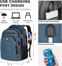 Vízálló 15,6" Laptoptartós Hátizsák USB-töltővel, Szürke 6