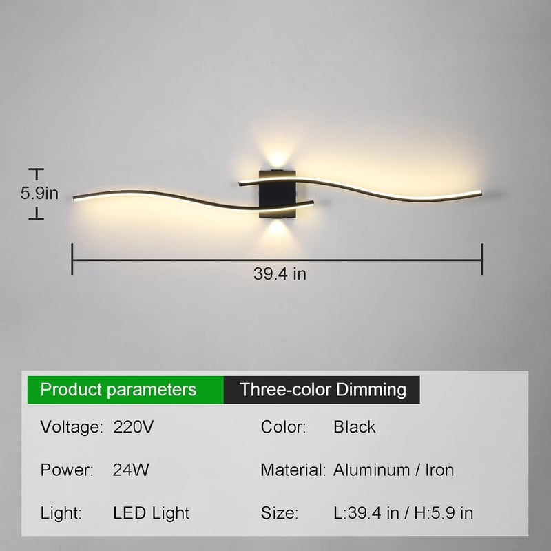 minifair 100 cm Fekete LED Fali Lámpa - Szabályozható Fényerejű Modern Akril Világítás Kiegészítő Fényforrással Nappaliba, Folyosóra, Lépcső