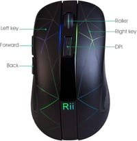 Rii Vezeték Nélküli Egér 2.4G USB Nano Vevővel, 7 LED Világítással, Optikai Szenzorral PC/Laptop/Mac/Linux Rendszerekhez, Fekete 5