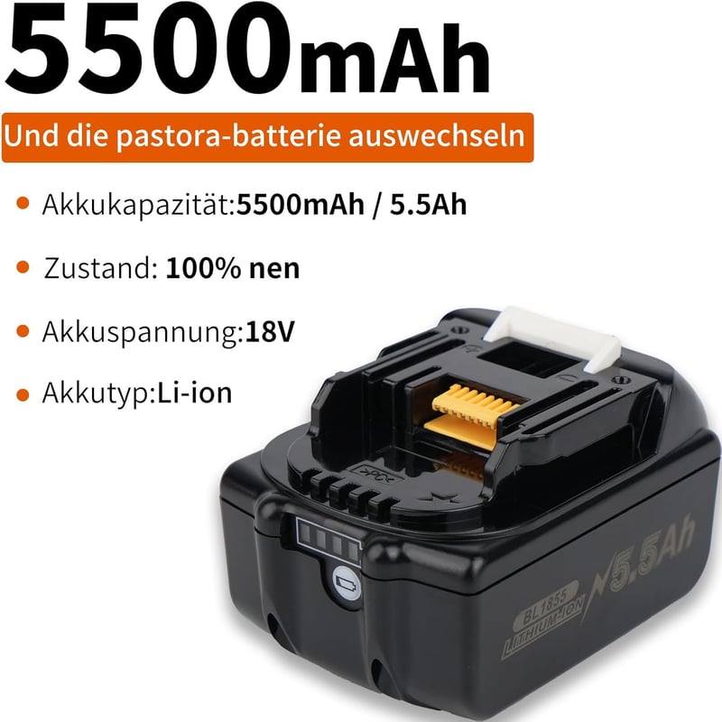 BXOXD Makita Kompatibilis 18V 5.5Ah Li-ion Akkumulátor Szett - 2 db Pótakkumulátor + DC18RC Gyorstöltő - BL1850 BL1860 Szerszámgépekhez