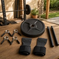 Erőemelés gyorsindító: 4 db 25 mm rugós bilincs + 25 font bumper tárcsa + 2 db tárcsatartó + lifting grip 1