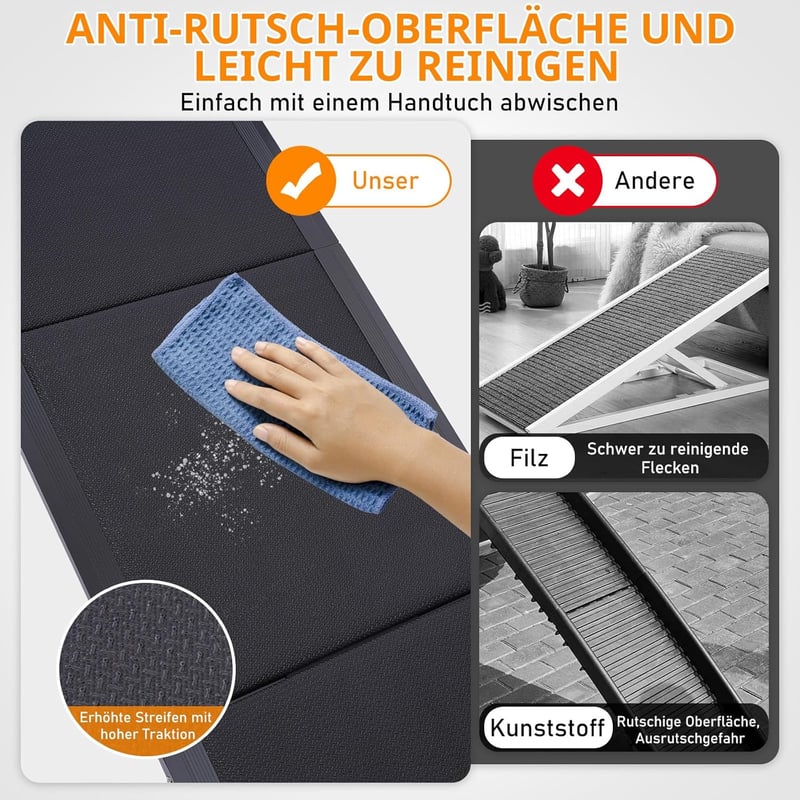 FASNATI Összecsukható Alumínium Kutyarámpa 180x50 cm - 70 kg Teherbírású Csúszásgátló Fellépő Nagyméretű Kutyáknak, Autóba, SUV-ba