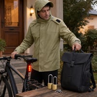 Balík pre cyklistov do práce: 2x zámok + zadné svetlo + pršiplášť (M) + batoh na 15,6" notebook 1