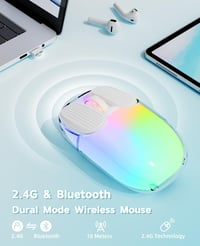 MAMBASNAKE Mini Vezeték Nélküli Bluetooth Gamer Egér, Átlátszó, RGB, Fehér 2