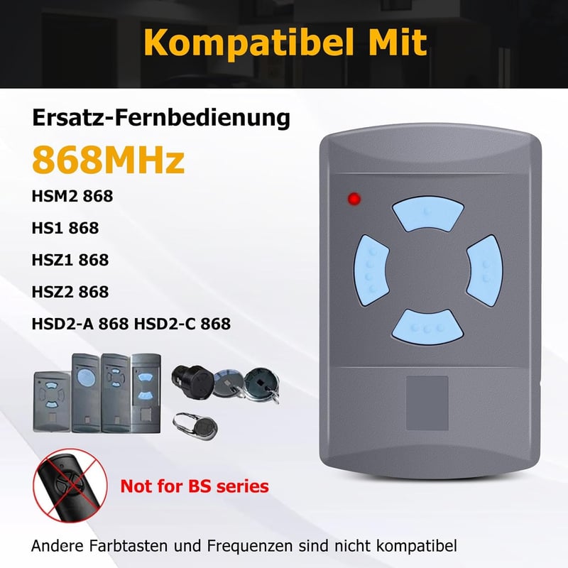 LUIRSAY Hörmann Garázskapu Távirányító Szett - 2db 868.30 MHz 4 Csatornás Univerzális Nyitó HSM4-868, HSE2-868, HS4-868 Modellekhez, Elemekk