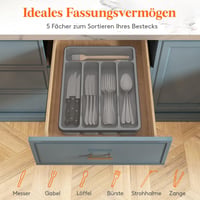 Lifewit Evőeszköztartó Fedéllel, 5 Rekeszes Műanyag Fiókrendező Konyhai Eszközökhöz, 23,5x32,3 cm, Szürke Evőeszköz Szervező Kés/Villa/Kanál 3
