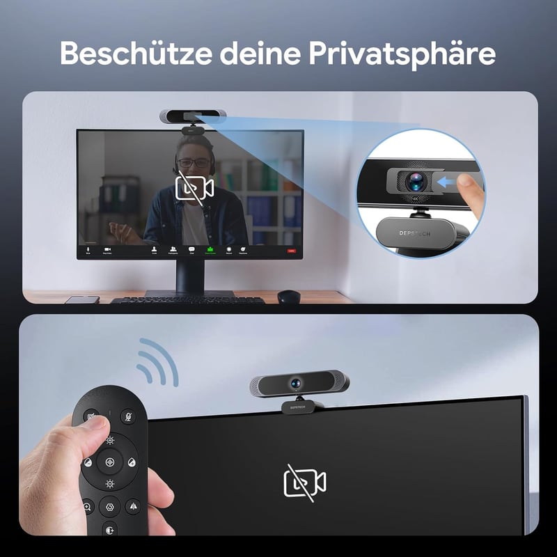 DEPSTECH DW49 Pro 4K Webkamera Távirányítóval - Ultra HD Felbontás, Windows és Mac Kompatibilis, Asztali Videóhívásokhoz