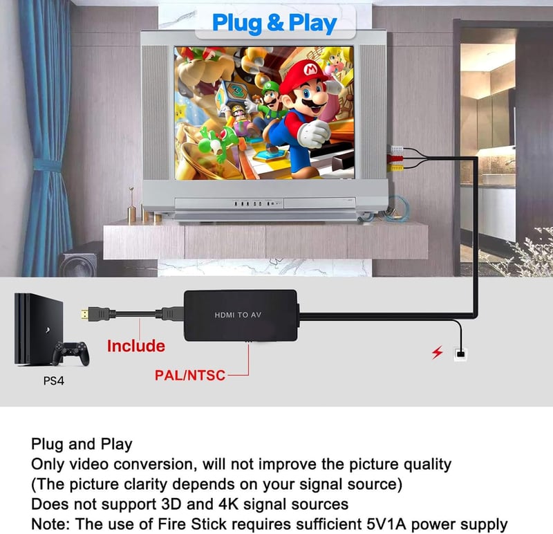 AMANKA HDMI-RCA AV Átalakító Kábellel - 1080P Videó-Audió Konverter TV/DVD/PS2/PS3/Wii Készülékekhez, PAL/NTSC Támogatással