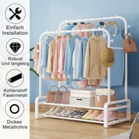 SMILOVII Fehér Multifunkciós Ruhaállvány Dupla Rúddal, 8 Akasztóval és 2 Cipőtartóval 2