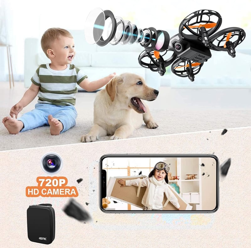 4DRC V8 Mini Gyerek RC Dron 720P HD Kamera, Fekete-Narancssárga Quadcopter Kézvezérléssel, Magasságtartás, 3D Flip, Könnyű Stunt