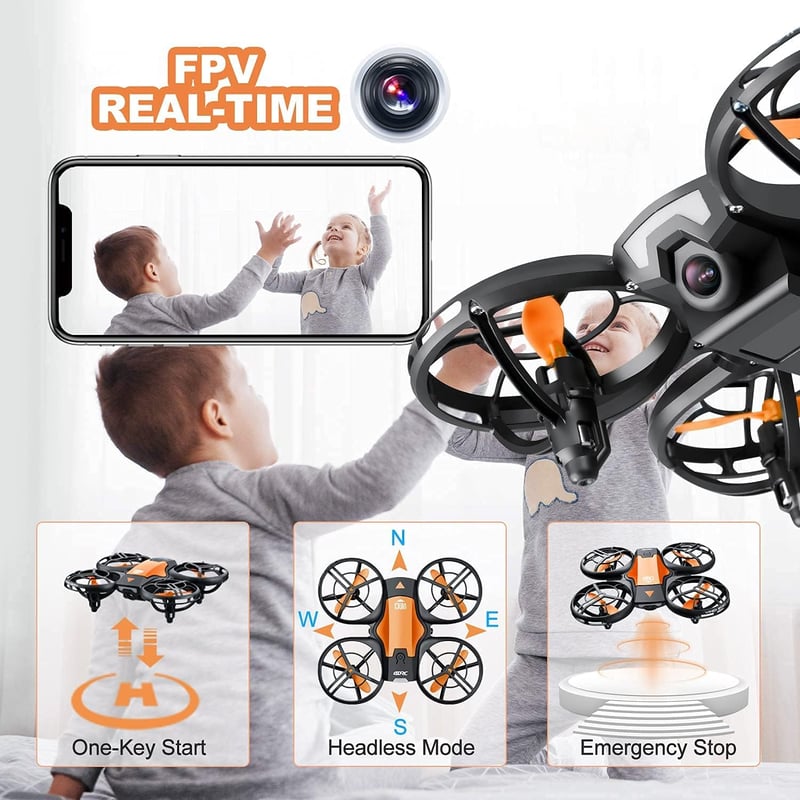 4DRC V8 Mini Gyerek RC Dron 720P HD Kamera, Fekete-Narancssárga Quadcopter Kézvezérléssel, Magasságtartás, 3D Flip, Könnyű Stunt