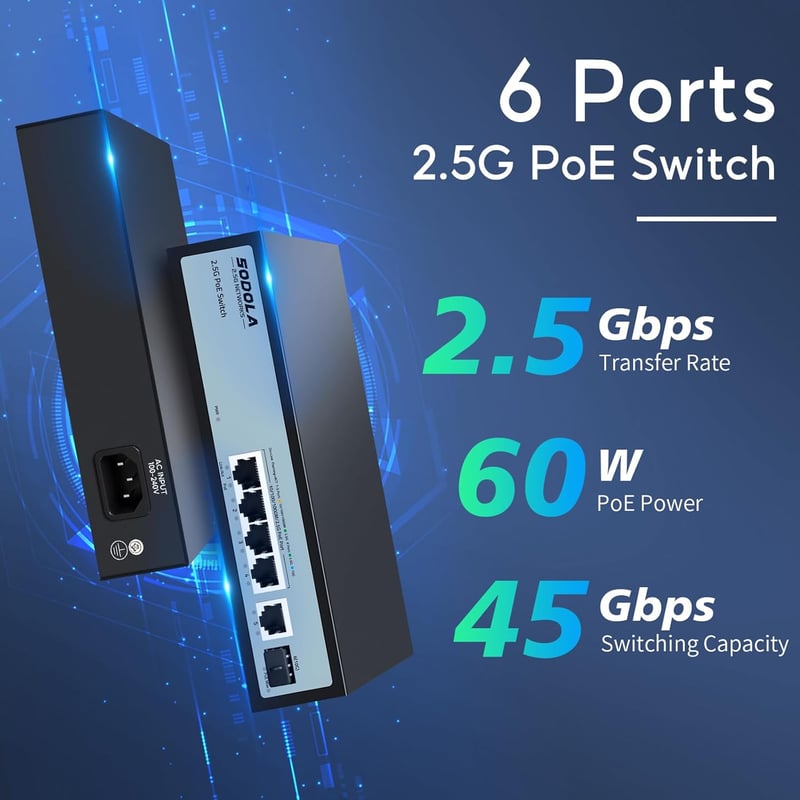 SODOLA 8 portos 2,5G Multi-Gigabit hálózati switch otthoni és kisvállalati használatra