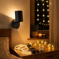 Svetelný balík do spálne: 10m LED pásik + 6m svetelná reťaz s časovačom + otočná nástenná lampa 1