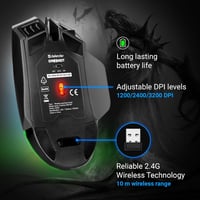 Defender Oneshot vezeték nélküli RGB gamer egér, 3200 DPI, 240 órás akkumulátor, fekete 4