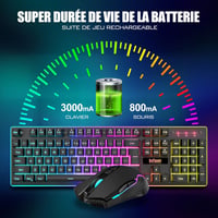 RedThunder K10 AZERTY Francia Vezeték Nélküli Billentyűzet és Egér Szett - Fekete, Lítium-Ion Akkumulátorral, Kompakt Kialakítás 3