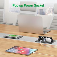 HANNELORE Süllyeszthető Asztali Elosztó 2 Aljzattal, 20W USB-C PD Gyorstöltővel és 15W Vezeték Nélküli Töltővel, 1,8m Kábel, Fekete 6