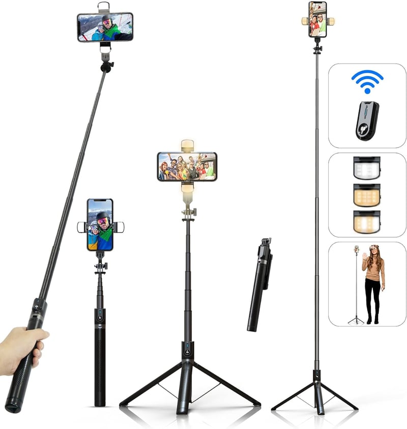 ASHINER 180cm-es LED fényes szelfibot állvánnyal, iPhone és Android kompatibilis