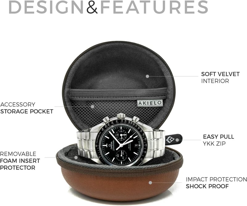 AKIELO Havanna Bőr Óratartó Doboz 54mm-ig, Utazáshoz, Okosórákhoz