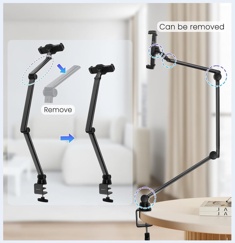 ZenCT 3 Karos Tablet Állvány - 100 cm Hosszú Fém Tartó, Asztali Rögzítés, 4.7-12.9" Készülékekhez, iPad Pro, Air, Mini, Samsung Galaxy Tab K