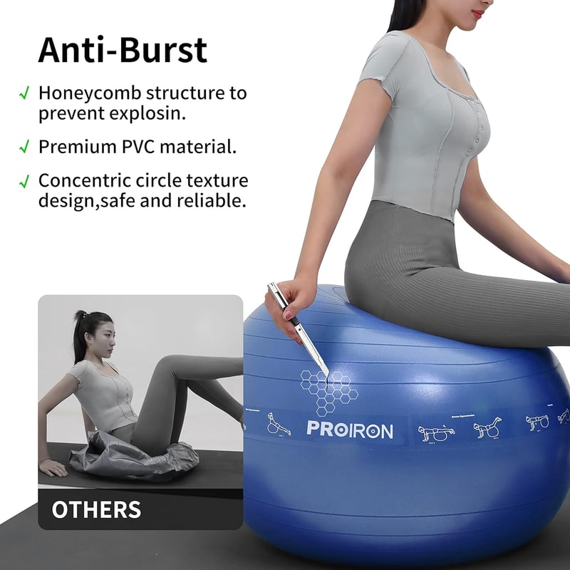 PROIRON 65cm-es Rózsaszín Fitnesz Labda Pózrajzokkal, Pumpával