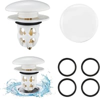 Tesyeux Kerámia Mosdódugó Szett - 2 db Nyomógombos Lefolyódugó Beépített Szűrővel, Univerzális Méret 34-40mm, Fehér, Mosogató, Fürdőkád, Kon 1