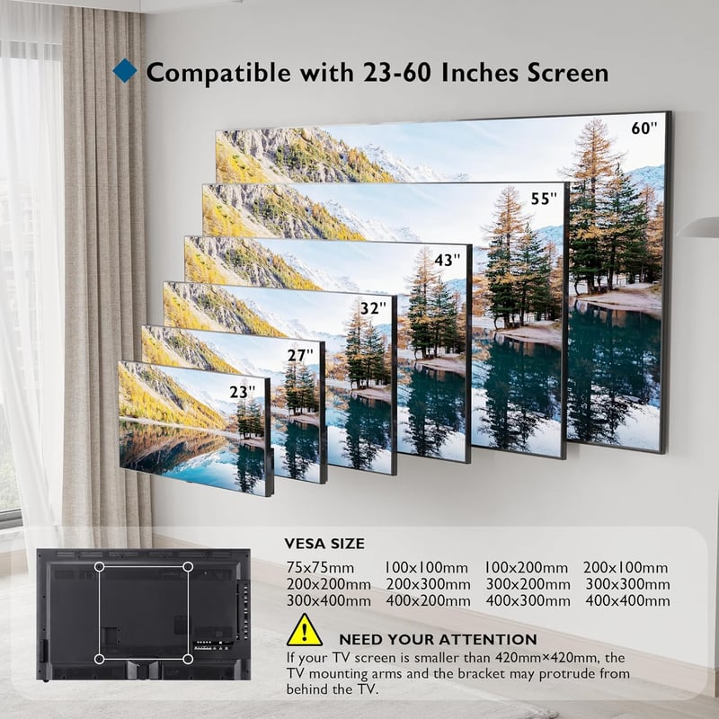 BONTEC Dönthető TV Fali Tartó 23-55 Hüvelykes LCD/LED/Plazma Televíziókhoz, Lapos és Ívelt Képernyőkhöz, 45 kg Teherbírással, VESA 400x400