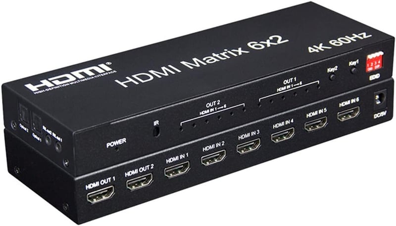 XYKJOBC 4K 60Hz 6x2 HDMI Mátrix Elosztó - PC és TV Kettős Monitoros Rendszerhez