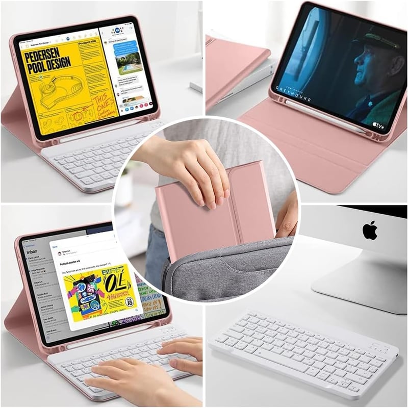 iPad 10. generációs rózsaszín tok levehető német billentyűzettel és ceruzatartóval, 10.9" (2022)